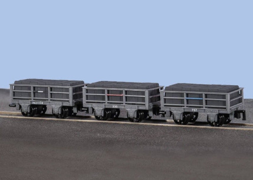 GR320 - PECO - OO-9 - F.R. 2 TON SLATE WAGON UNBRAKED X 3, GREY