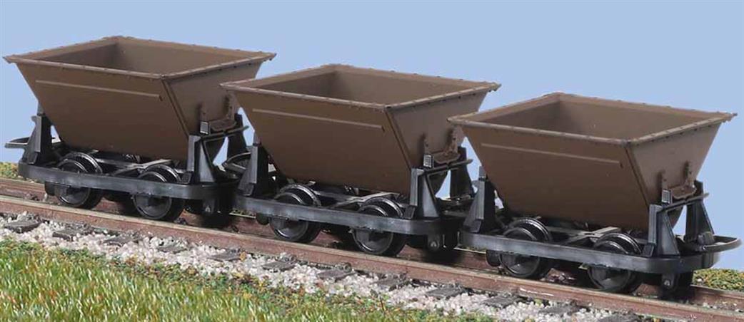 PECO GR330 PACK OF 3 HUDSON “RUGGA” V-SKIP WAGONS – BROWN